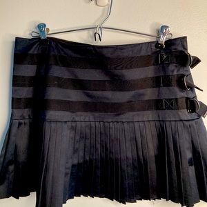 Pleated Tahari Mini Skirt, Leather and Ribbon Embellished